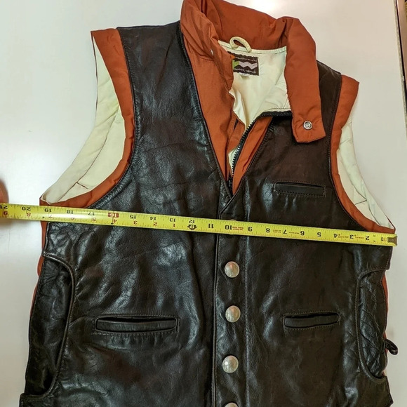 Vintage Remington West Goose Down Vest Yellowstone Leather Indian Nickel 40/M - Picture 14 of 16